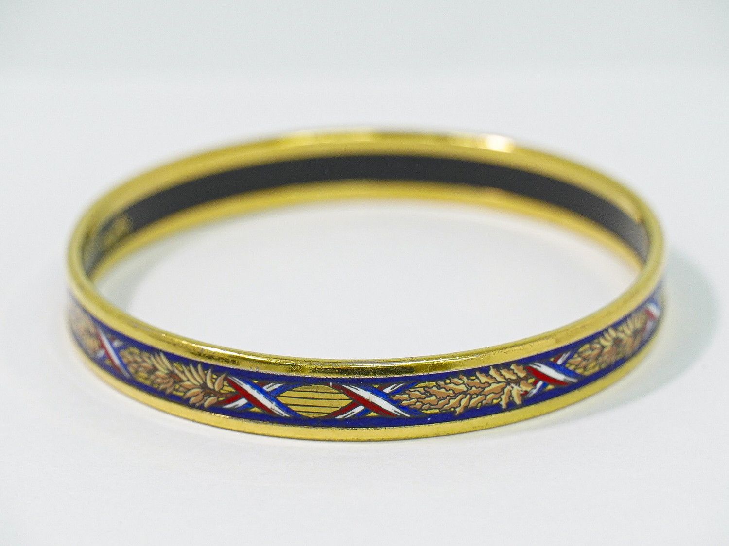 Hermes Enamel PM Bangle Bracelet Cloisonne Gold Plated Multicolor Email — view 4