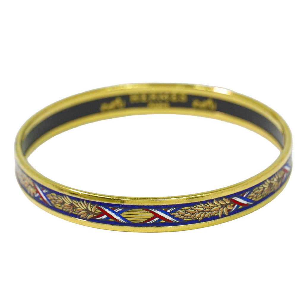 Hermes Enamel PM Bangle Bracelet Cloisonne Gold Plated Multicolor Email