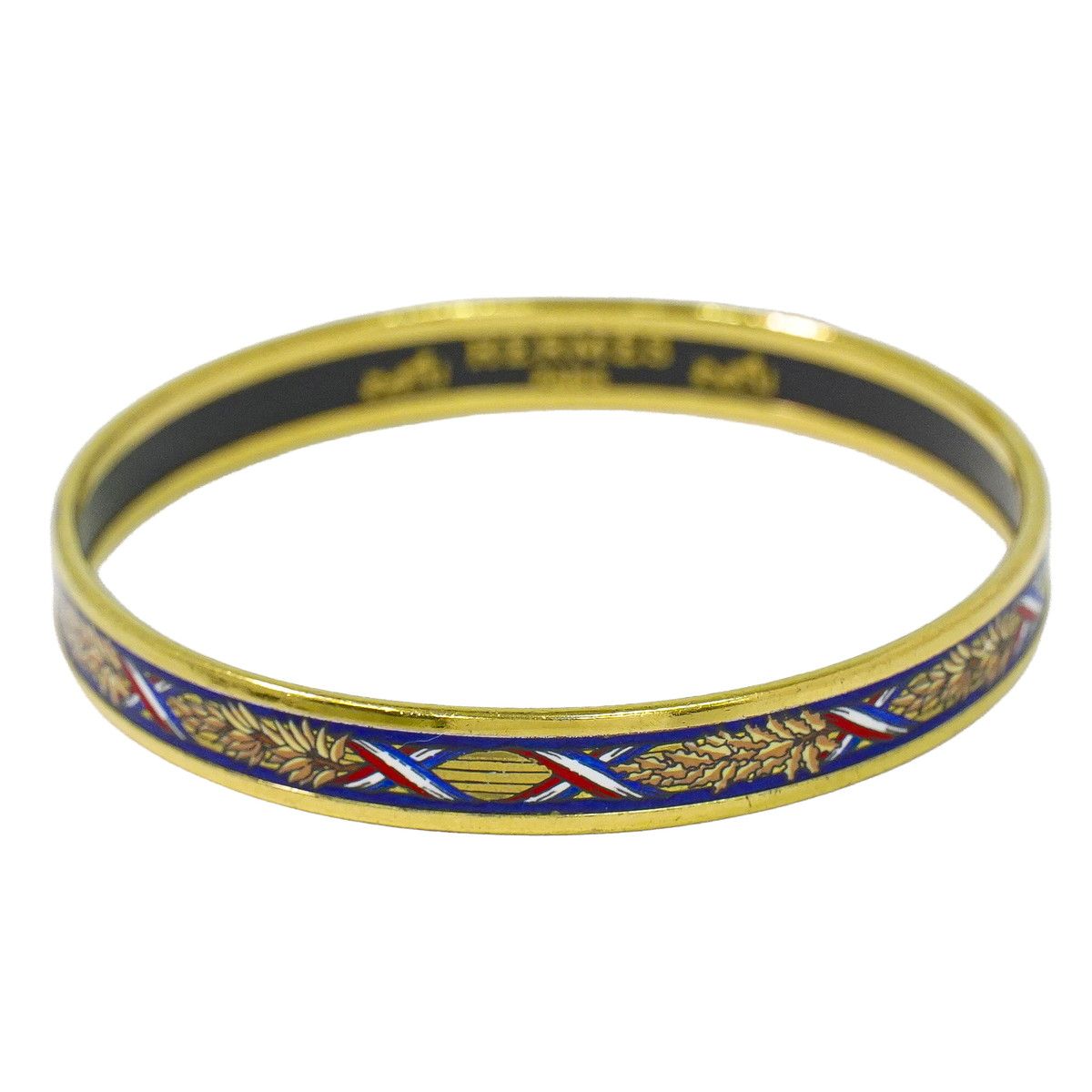 Hermes Enamel PM Bangle Bracelet Cloisonne Gold Plated Multicolor Email