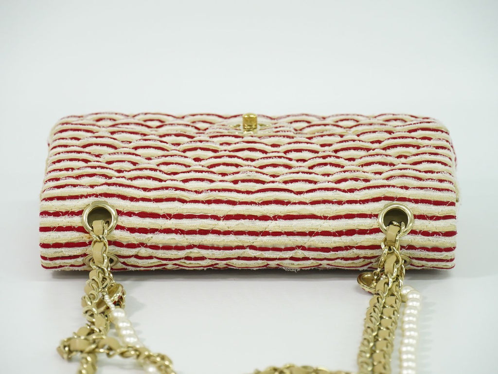 Chanel Coco Sailor Quilted Double Flap Chain Shoulder Bag Canvas Red Beige White — view 5