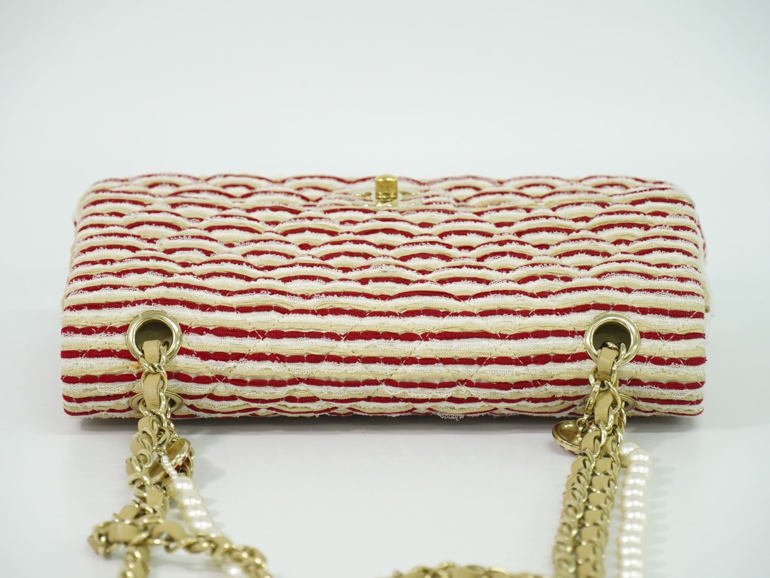Chanel Coco Sailor Quilted Double Flap Chain Shoulder Bag Canvas Red Beige White — view 5