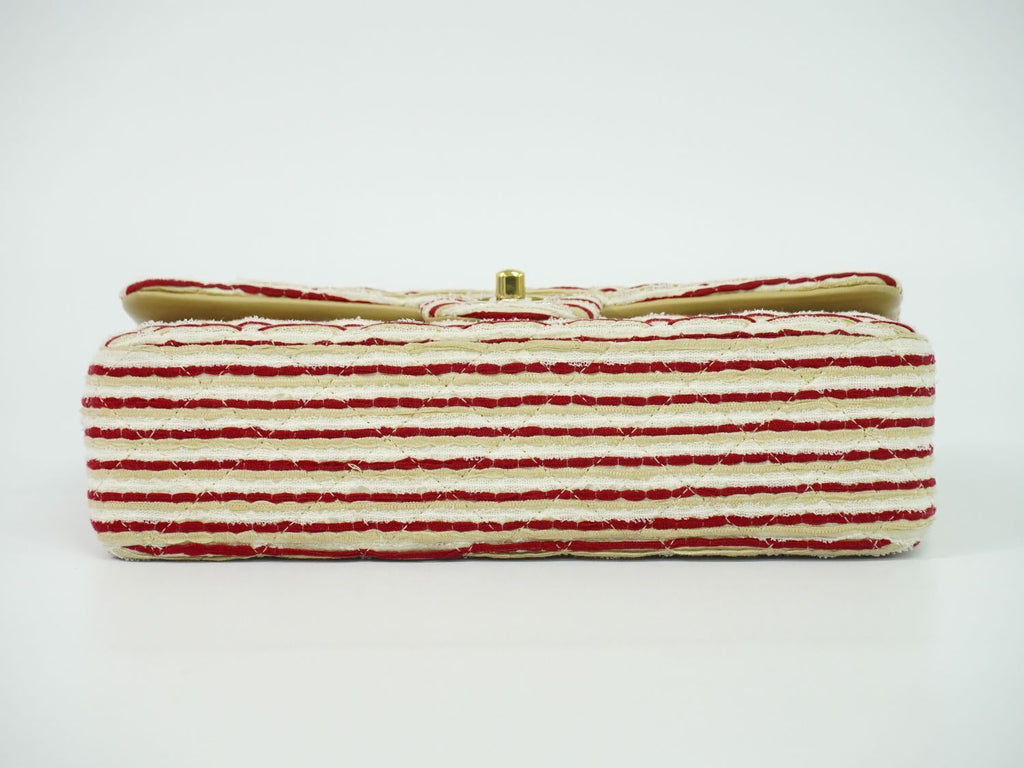 Chanel Coco Sailor Quilted Double Flap Chain Shoulder Bag Canvas Red Beige White — view 3