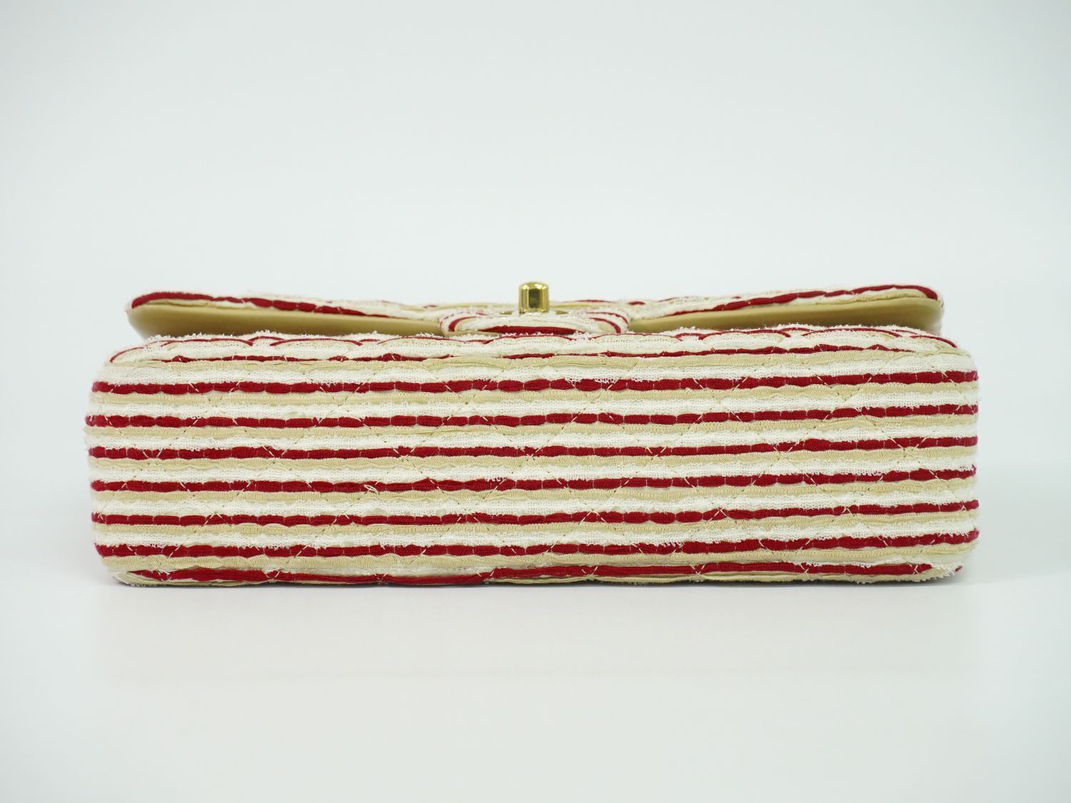 Chanel Coco Sailor Quilted Double Flap Chain Shoulder Bag Canvas Red Beige White — view 3