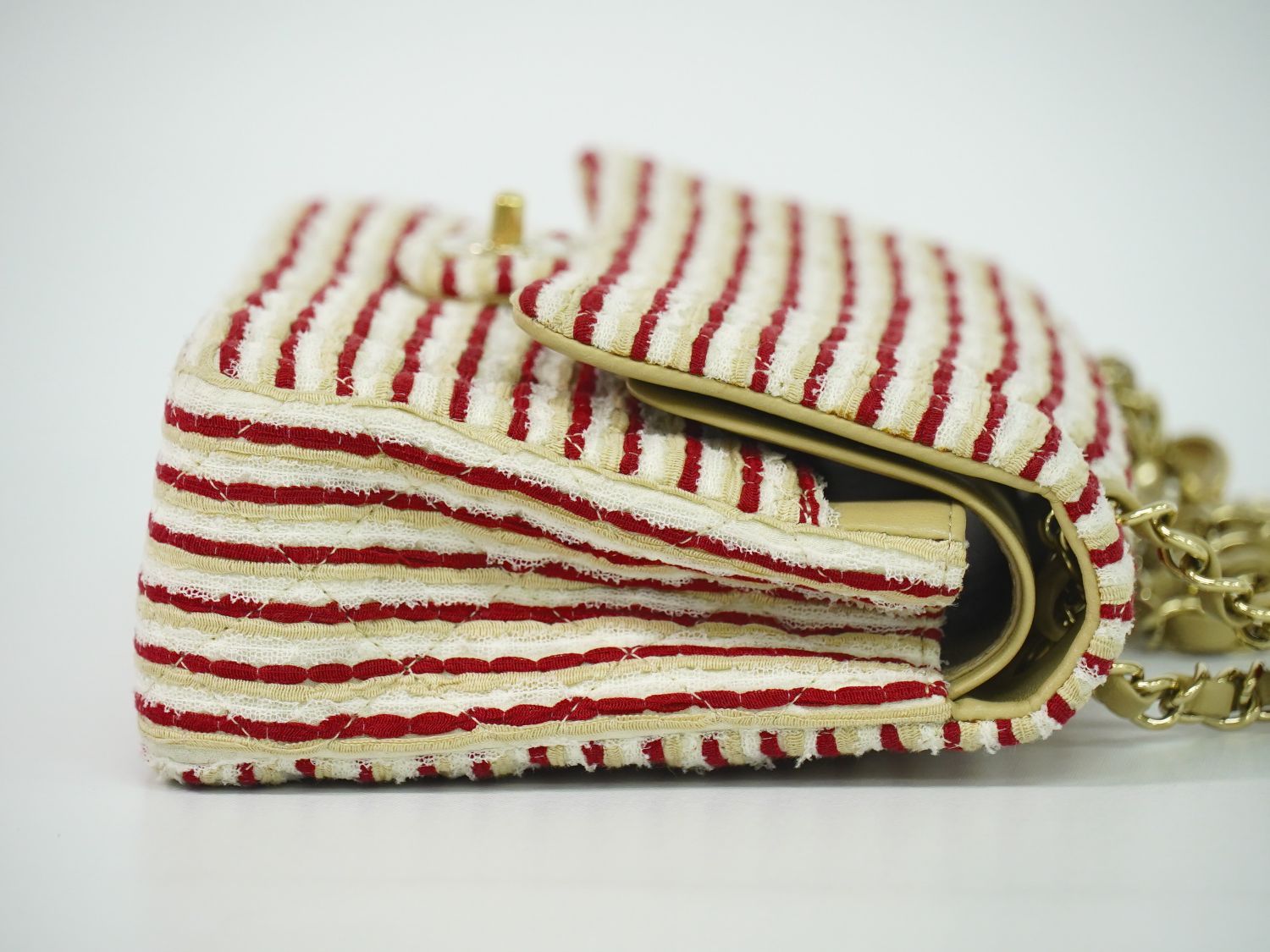 Chanel Coco Sailor Quilted Double Flap Chain Shoulder Bag Canvas Red Beige White — view 4