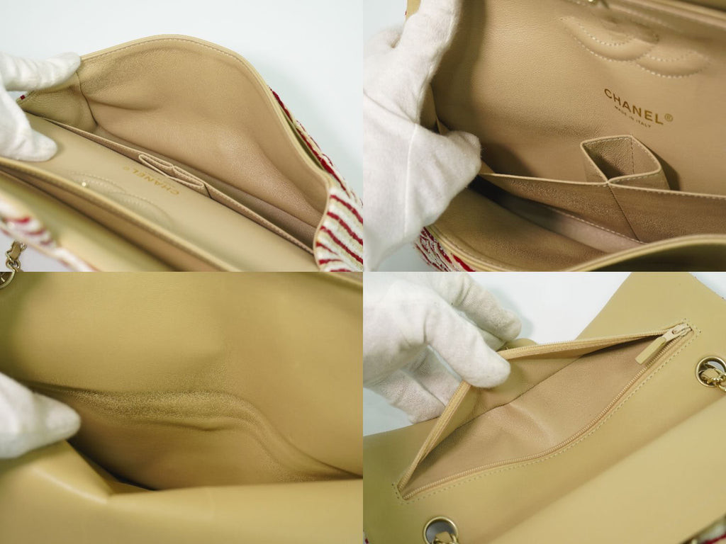 Chanel Coco Sailor Quilted Double Flap Chain Shoulder Bag Canvas Red Beige White — view 8