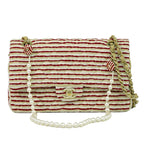 Chanel Coco Sailor Quilted Double Flap Chain Shoulder Bag Canvas Red Beige White