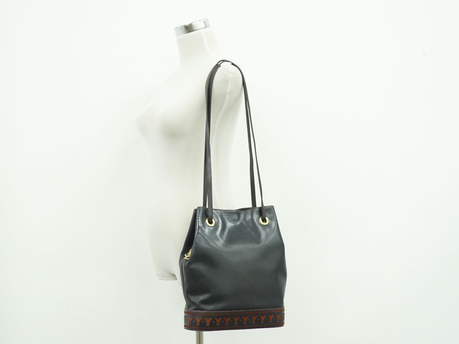 Saint Laurent Yves YSL Leather Shoulder Bag Black — view 6