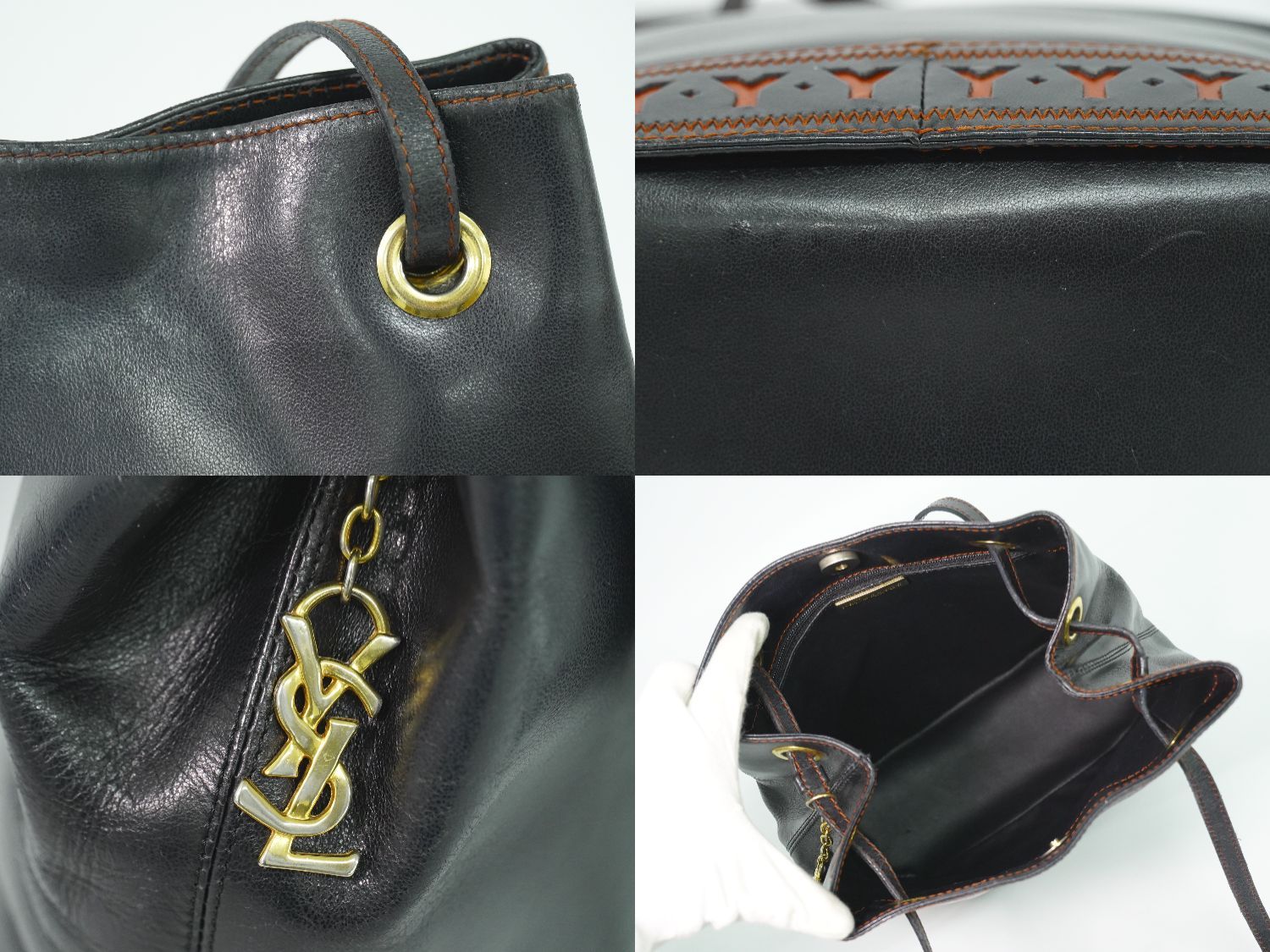 Saint Laurent Yves YSL Leather Shoulder Bag Black — view 8