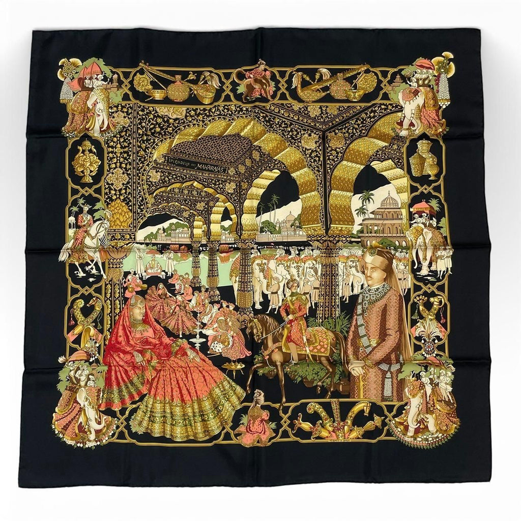 Hermes Carre 90 Silk Scarf Splendeur Des Maharajas Black — view 2