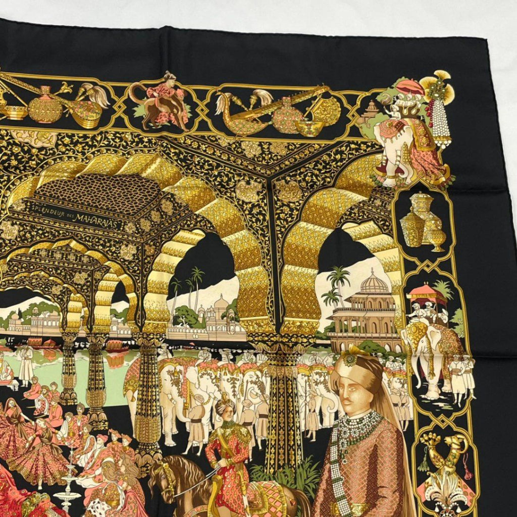 Hermes Carre 90 Silk Scarf Splendeur Des Maharajas Black — view 4