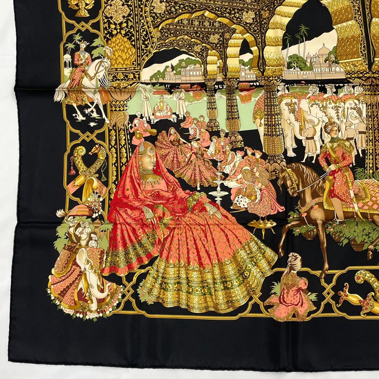 Hermes Carre 90 Silk Scarf Splendeur Des Maharajas Black — view 6