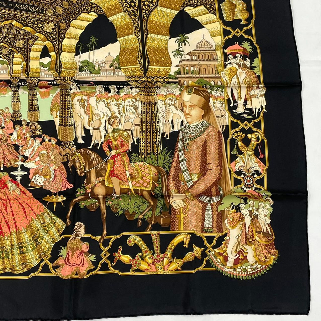 Hermes Carre 90 Silk Scarf Splendeur Des Maharajas Black — view 5