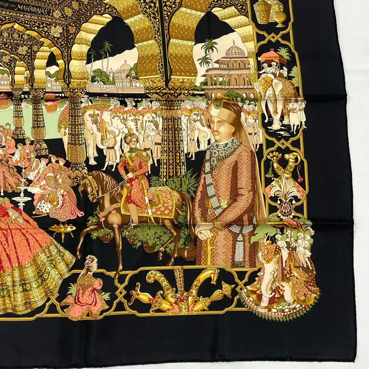 Hermes Carre 90 Silk Scarf Splendeur Des Maharajas Black — view 5