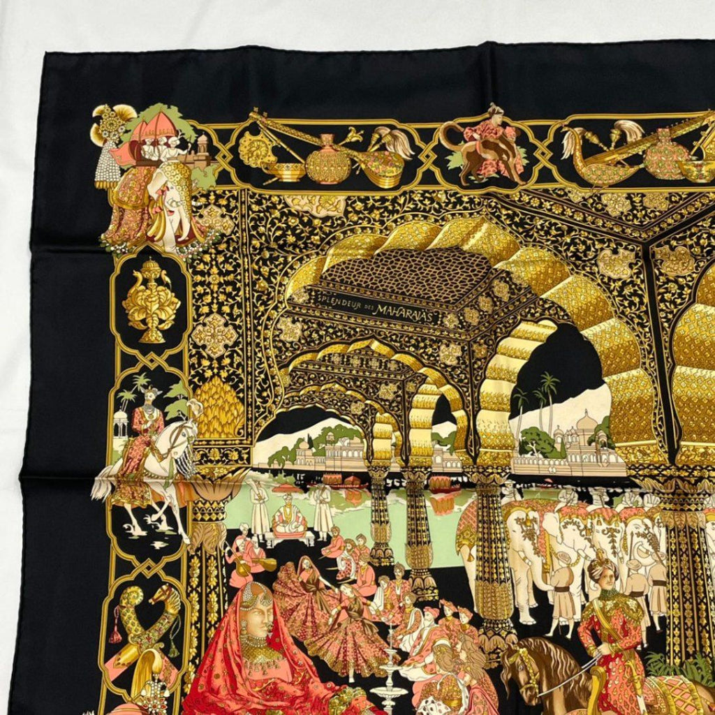 Hermes Carre 90 Silk Scarf Splendeur Des Maharajas Black — view 3