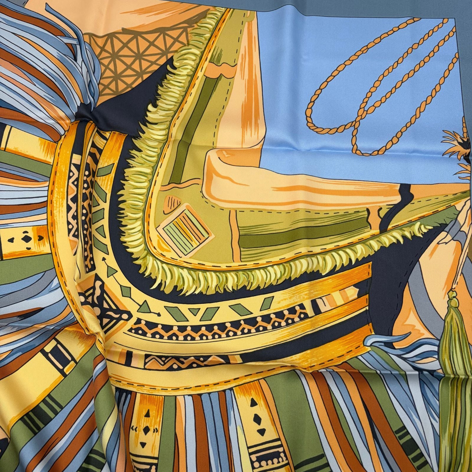 Hermes Carre 90 Blue Desert Leather Ornament Scarf — view 3