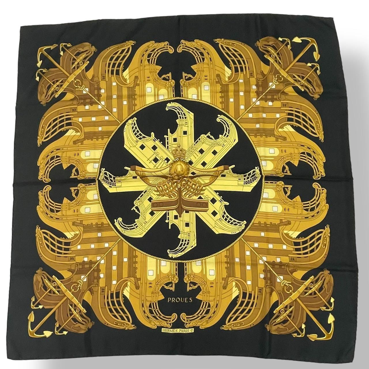 Hermes Scarf Silk Carre 90 Proues Black