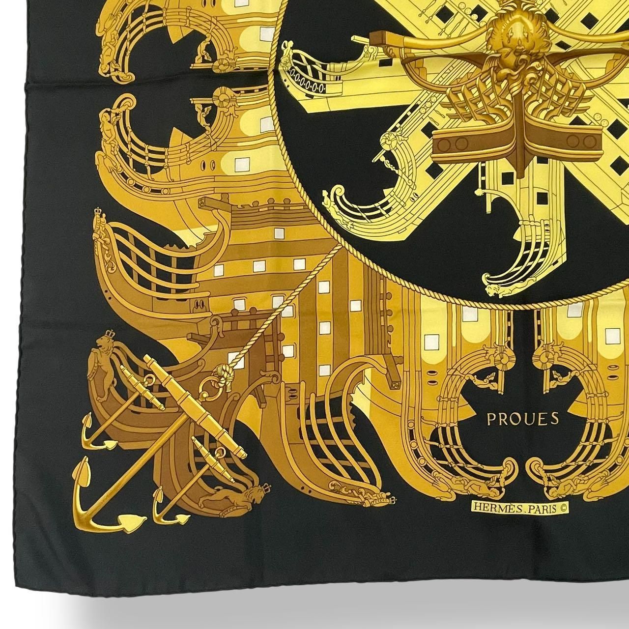 Hermes Scarf Silk Carre 90 Proues Black — view 5