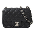 Chanel Quilted Mini Shoulder Bag Caviar Leather Black Silver Chain Bag Small