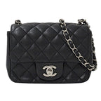 Chanel Quilted Mini Shoulder Bag Caviar Leather Black Silver Chain Bag Small