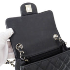 Chanel Quilted Mini Shoulder Bag Caviar Leather Black Silver Chain Bag Small — view 8
