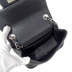 Chanel Quilted Mini Shoulder Bag Caviar Leather Black Silver Chain Bag Small — view 5