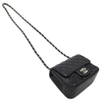 Chanel Quilted Mini Shoulder Bag Caviar Leather Black Silver Chain Bag Small — view 4