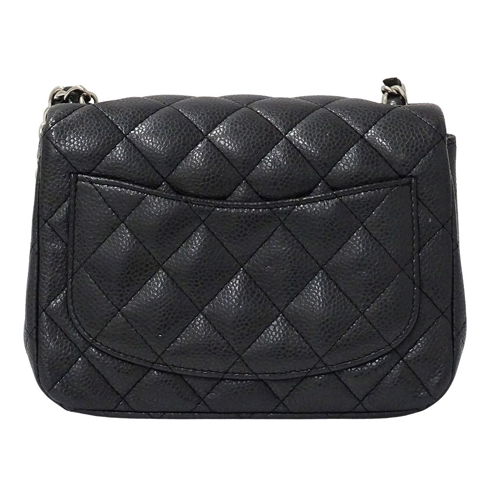 Chanel Quilted Mini Shoulder Bag Caviar Leather Black Silver Chain Bag Small — view 2