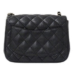 Chanel Quilted Mini Shoulder Bag Caviar Leather Black Silver Chain Bag Small — view 2