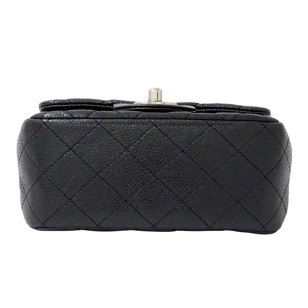 Chanel Quilted Mini Shoulder Bag Caviar Leather Black Silver Chain Bag Small — view 3