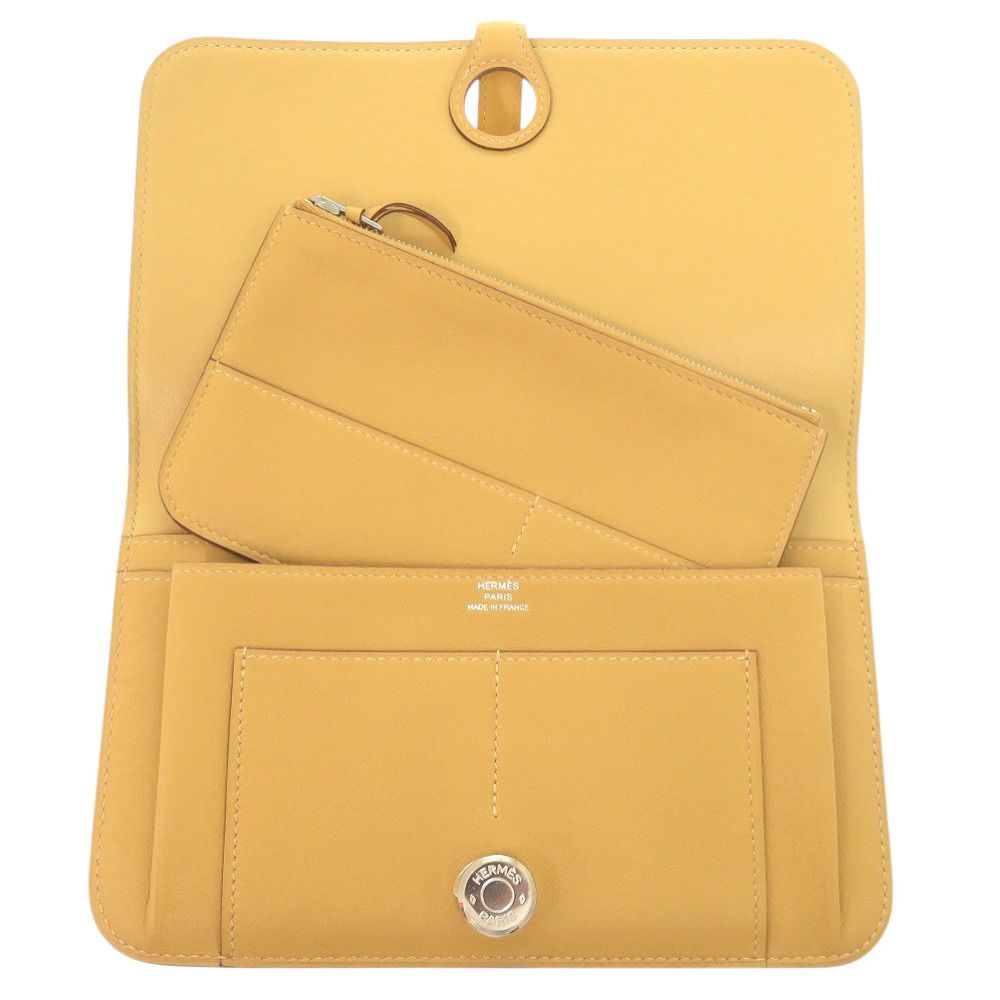 Hermes Dogon GM Veau Swift Joan Ambre Silver Wallet Yellow — view 5