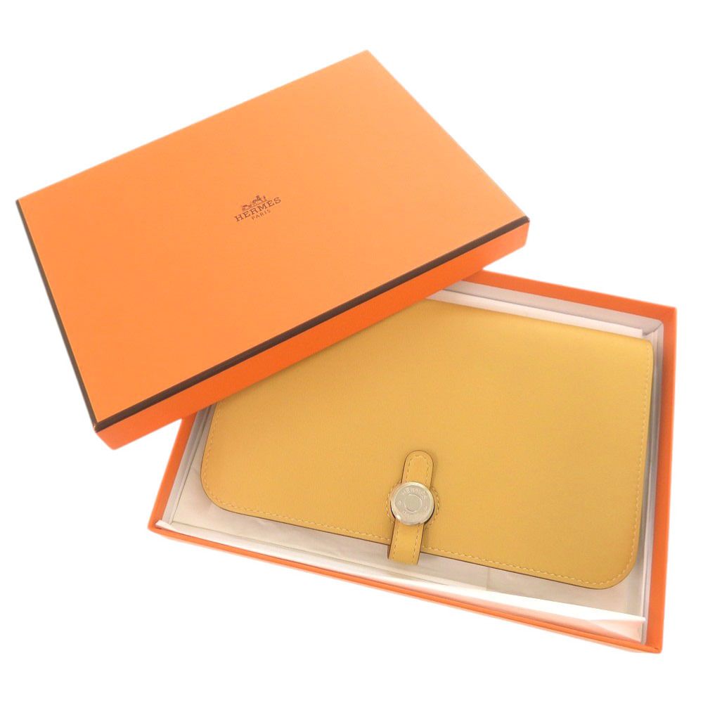 Hermes Dogon GM Veau Swift Joan Ambre Silver Wallet Yellow — view 2