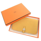 Hermes Dogon GM Veau Swift Joan Ambre Silver Wallet Yellow — view 2