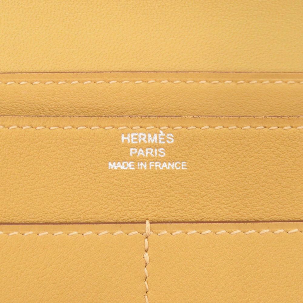Hermes Dogon GM Veau Swift Joan Ambre Silver Wallet Yellow — view 8