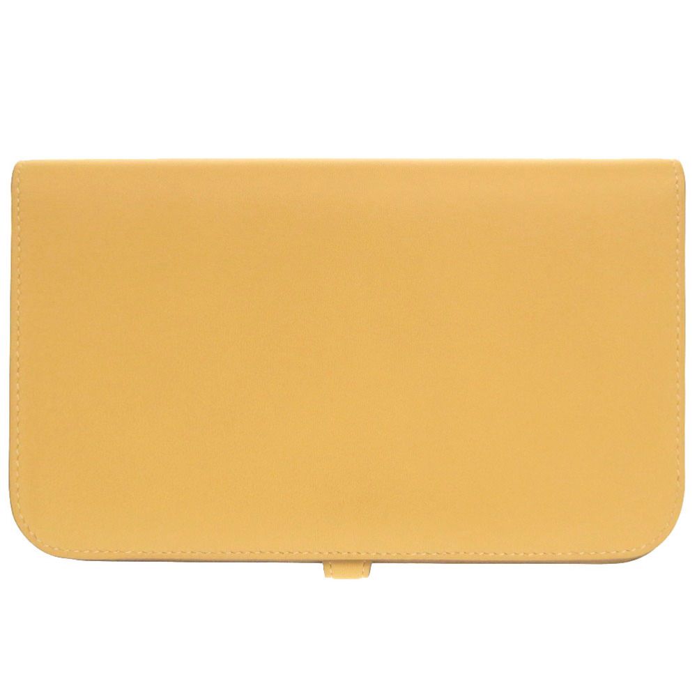 Hermes Dogon GM Veau Swift Joan Ambre Silver Wallet Yellow — view 3