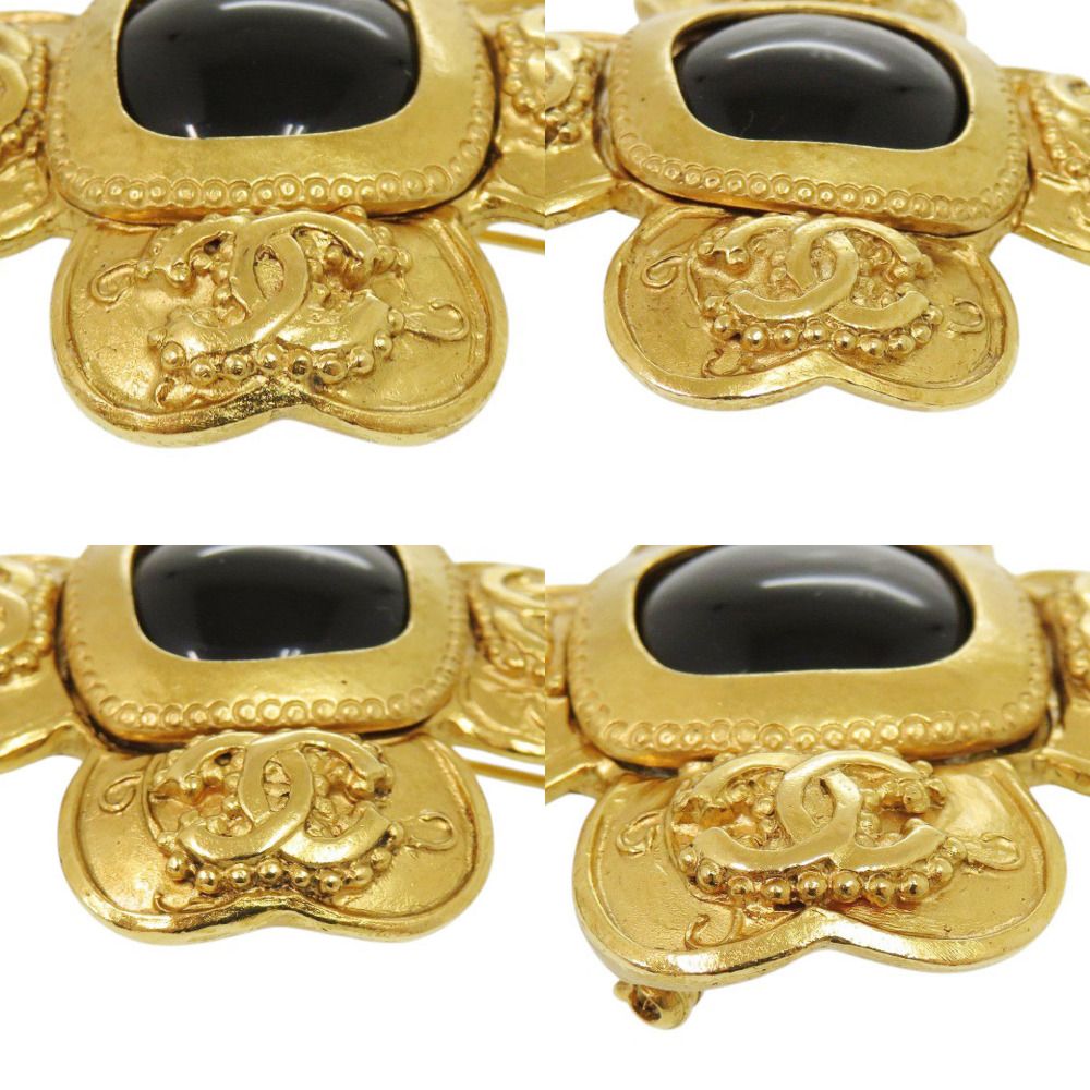 Chanel CC Logo Vintage Clover Stone Metal Gold Brooch — view 4