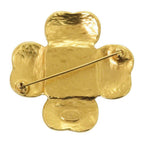 Chanel CC Logo Vintage Clover Stone Metal Gold Brooch — view 3