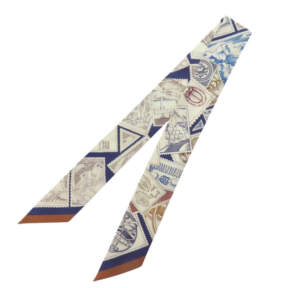 Hermes Twilly Faubourg Lover Silk Blue Marine Cles Mu Caramel Scarf — view 2