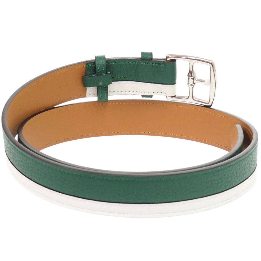 Hermes Etriviere Leather Bicolor Green White Silver Belt — view 2