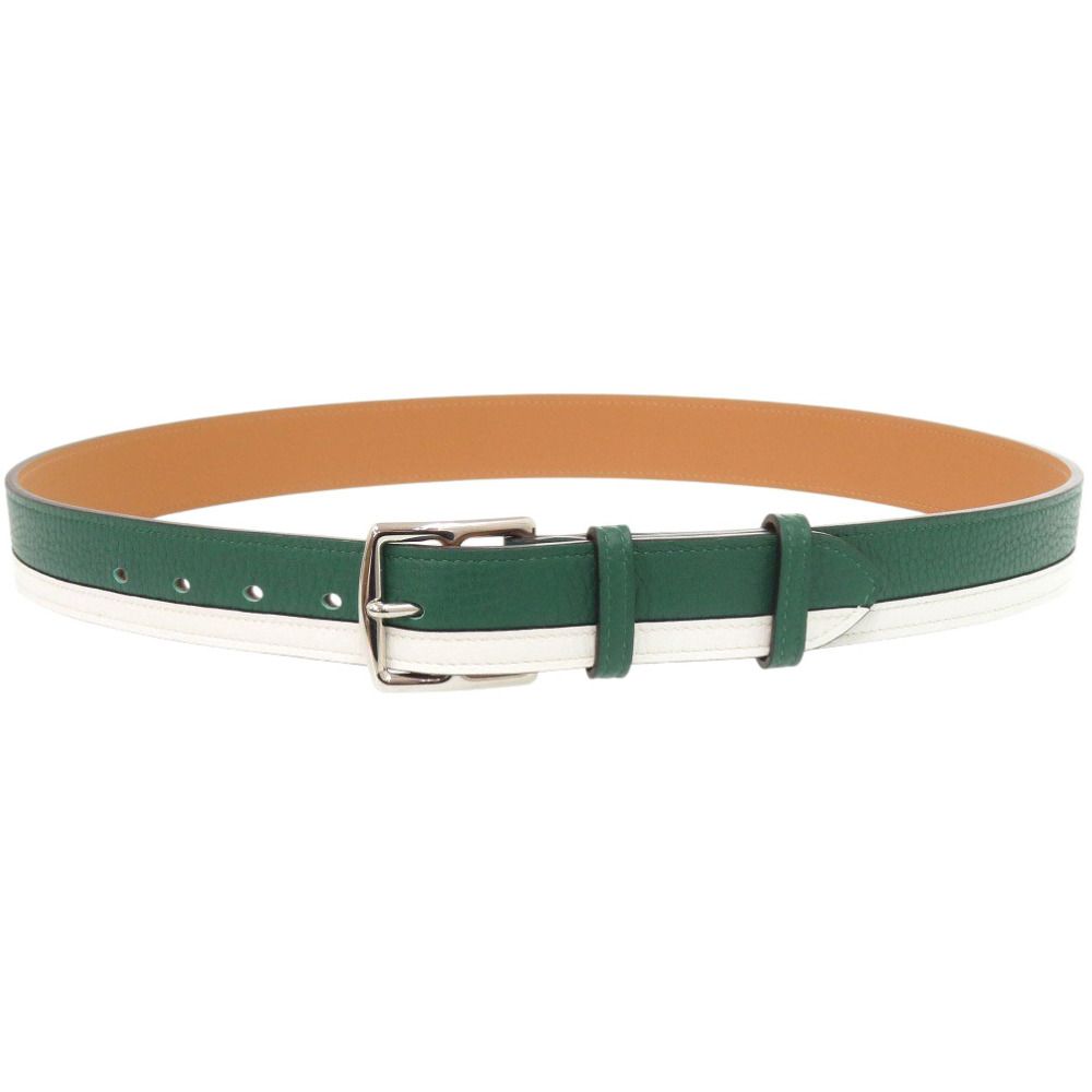 Hermes Etriviere Leather Bicolor Green White Silver Belt — view 3