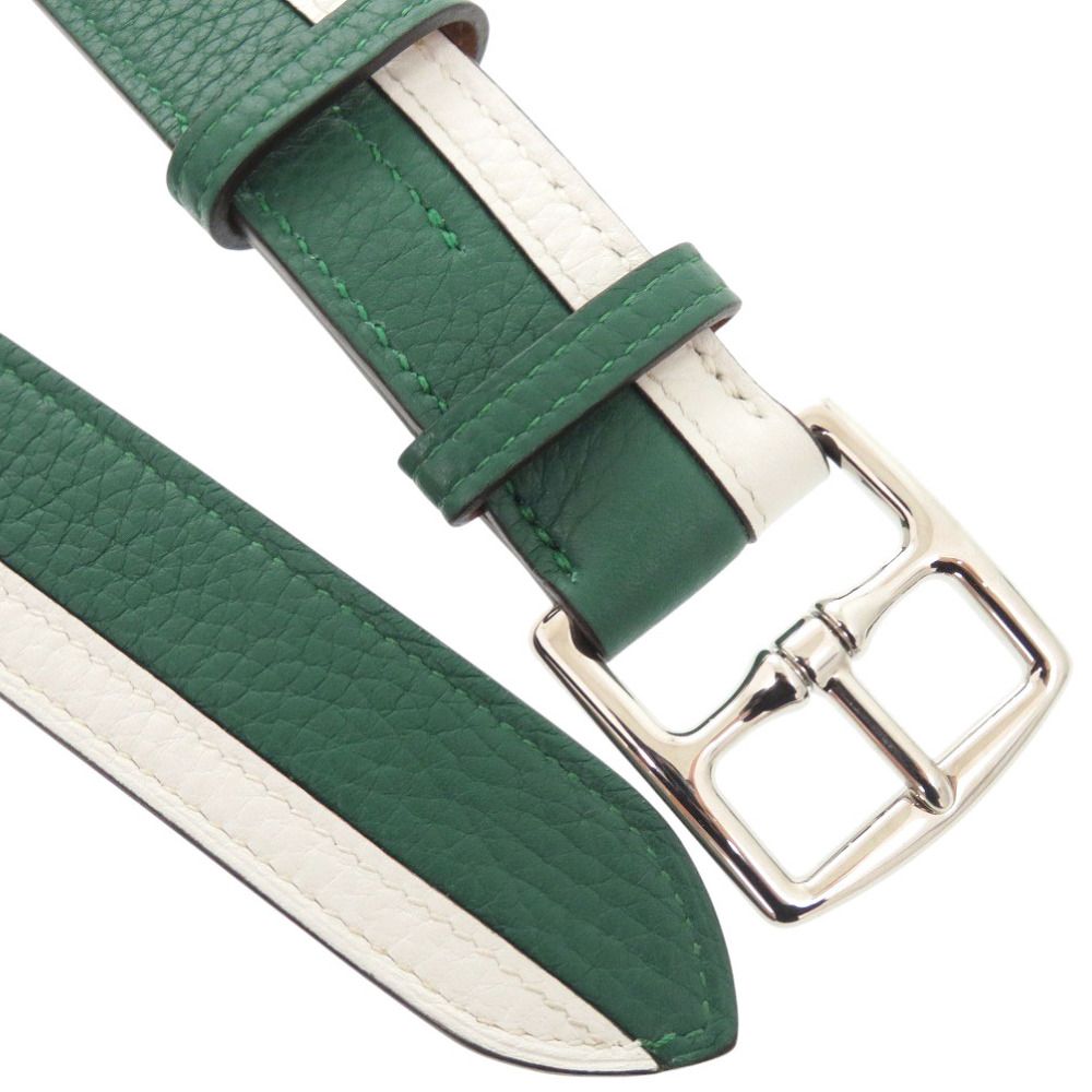 Hermes Etriviere Leather Bicolor Green White Silver Belt — view 4