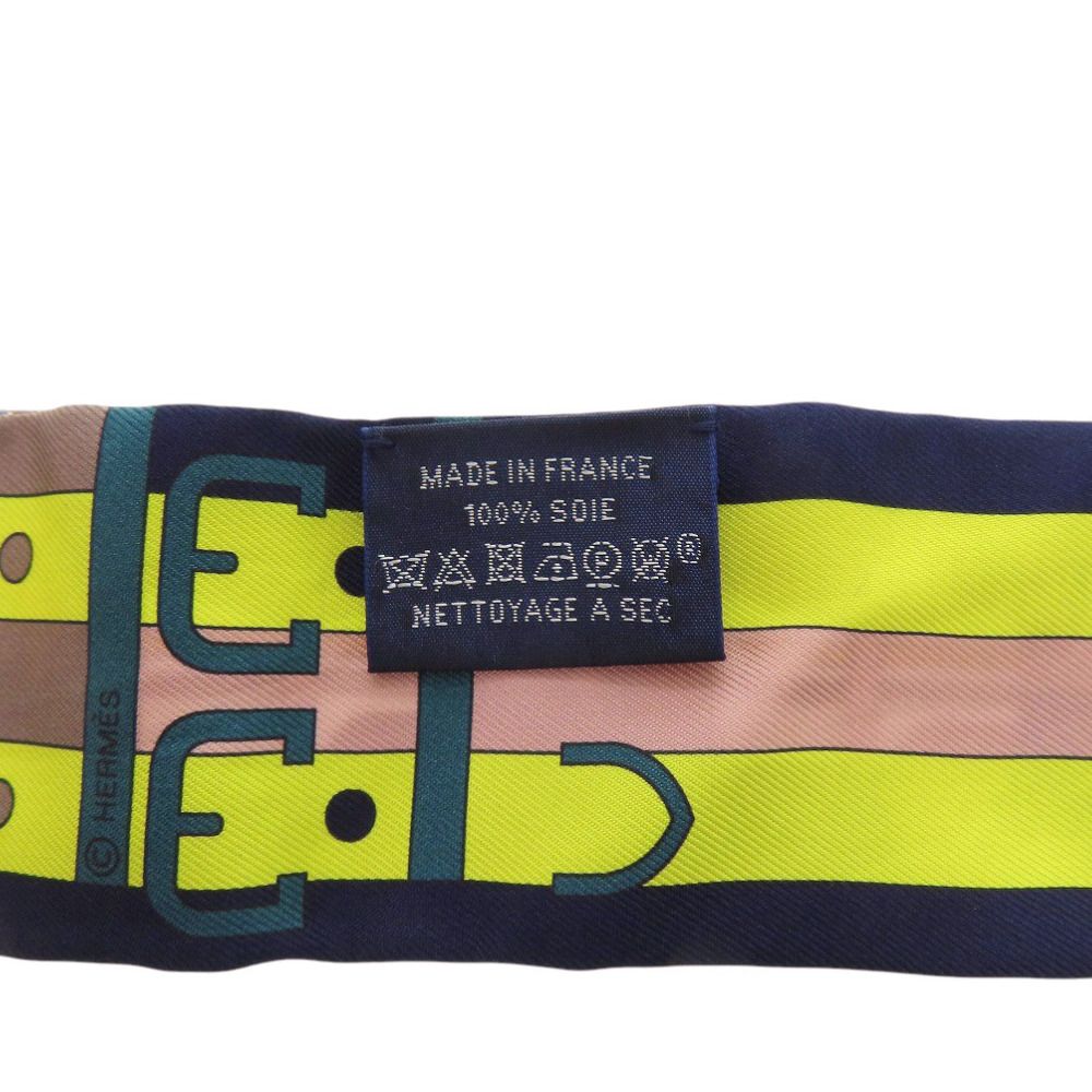 Hermes Twill Cover le Silk Navy Gray Yellow Scarf — view 3