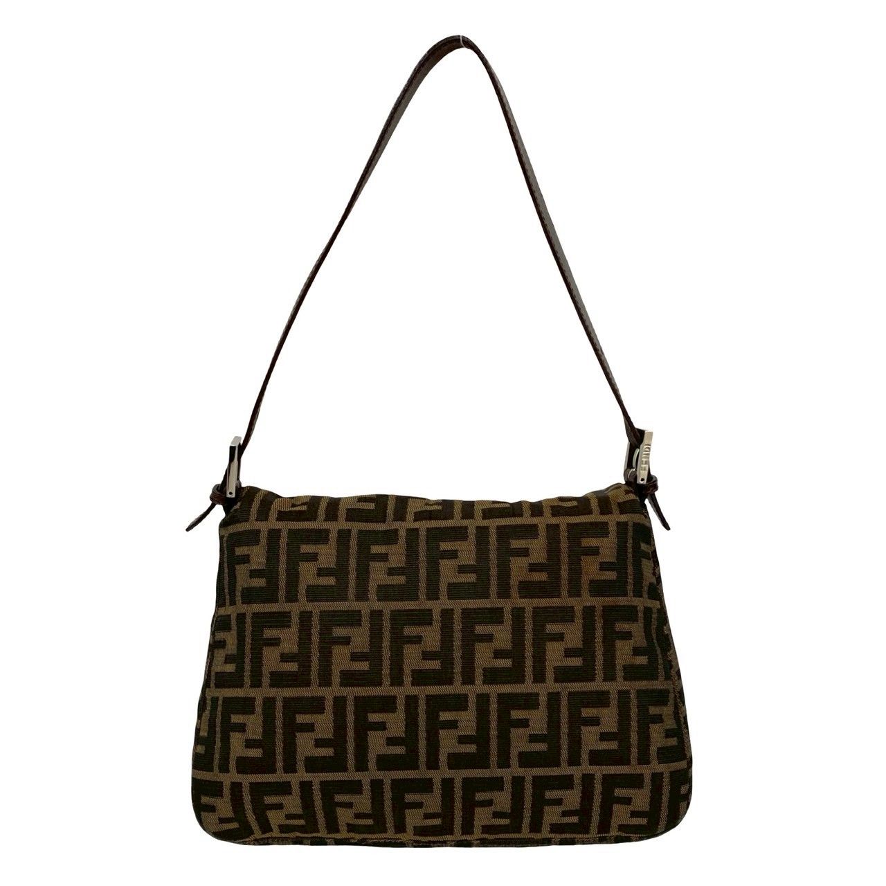 Fendi Mamma Bucket Zucca FF Logo Pattern Canvas Leather Shoulder Bag Brown — view 3