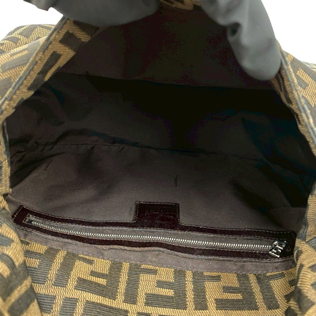 Fendi Mamma Bucket Zucca FF Logo Pattern Canvas Leather Shoulder Bag Brown — view 9