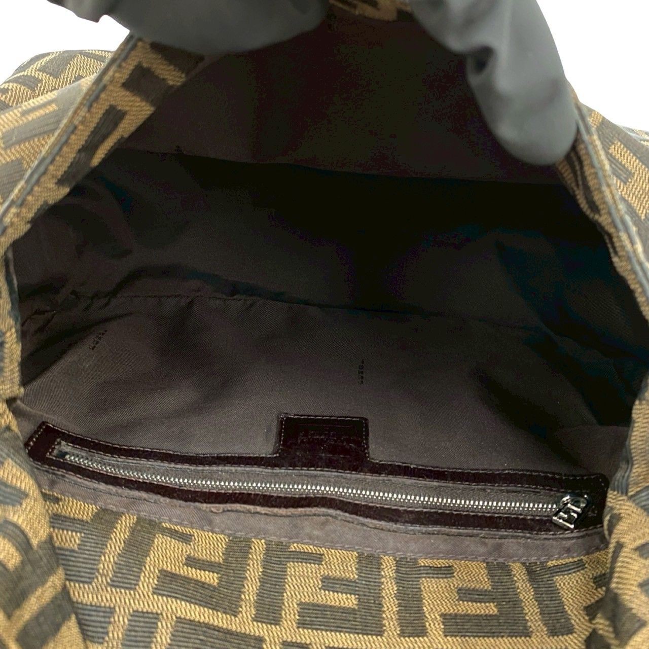 Fendi Mamma Bucket Zucca FF Logo Pattern Canvas Leather Shoulder Bag Brown — view 9