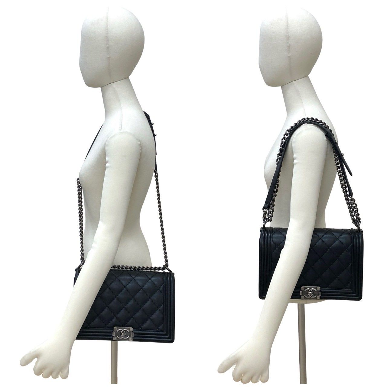 Chanel CC Logo Leather Chain Shoulder Bag Black — view 2