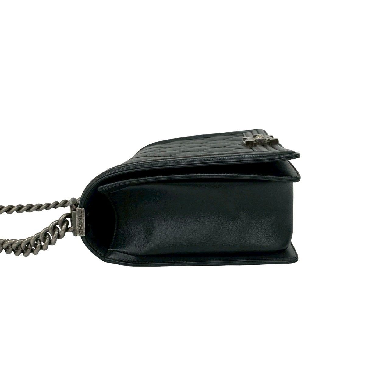 Chanel CC Logo Leather Chain Shoulder Bag Black — view 5