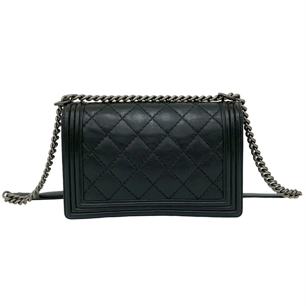 Chanel CC Logo Leather Chain Shoulder Bag Black — view 3