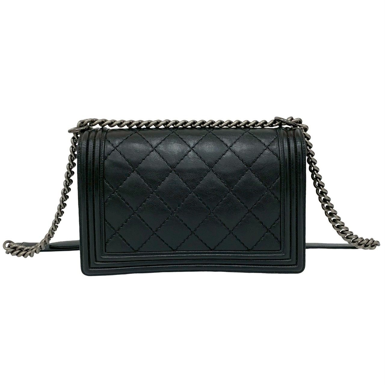 Chanel CC Logo Leather Chain Shoulder Bag Black — view 3