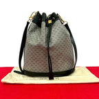 Gucci Vintage Micro GG Logo Leather Drawstring Shoulder Bag Navy