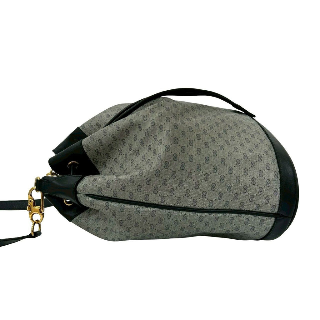 Gucci Vintage Micro GG Logo Leather Drawstring Shoulder Bag Navy — view 5